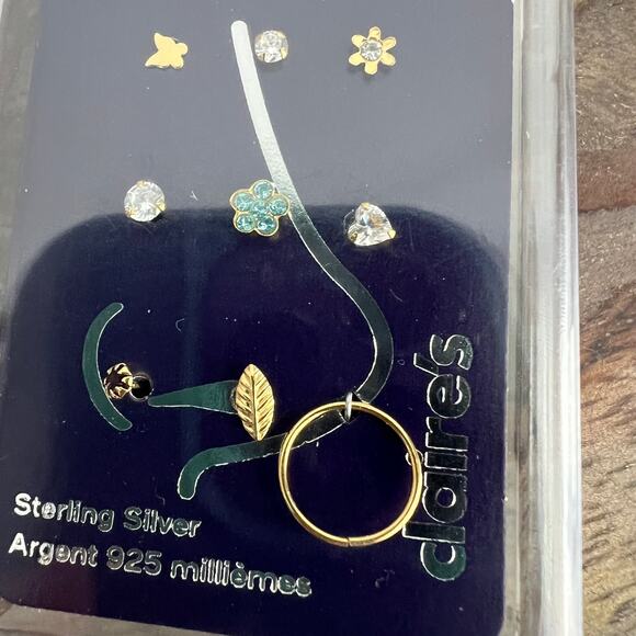 New Claire's 22G Gold-tone Sterling Silver Flower Nose Studs & Hoop - 9 Pack - Picture 5 of 7